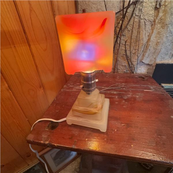 Vintage Square Art Deco Marble Table Lamp With Swirled Glass Shade