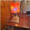 Image 1 : Vintage Square Art Deco Marble Table Lamp With Swirled Glass Shade