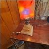 Image 2 : Vintage Square Art Deco Marble Table Lamp With Swirled Glass Shade