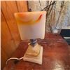 Image 3 : Vintage Square Art Deco Marble Table Lamp With Swirled Glass Shade