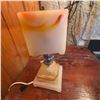 Image 4 : Vintage Square Art Deco Marble Table Lamp With Swirled Glass Shade