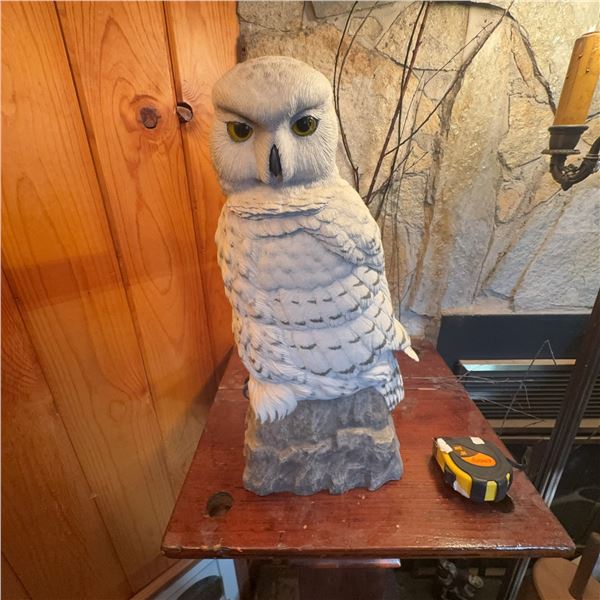 Large Hand-Carved Wood Snowy Owl Sculpture Signed S. Mann