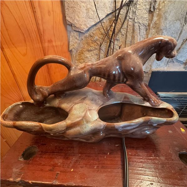 Vintage Panther Ceramic TV Lamp, Brown Glaze, 18" Wide