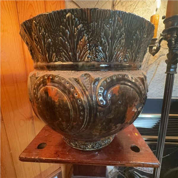 Large Glazed Terracotta Planter Pot, Marked 120