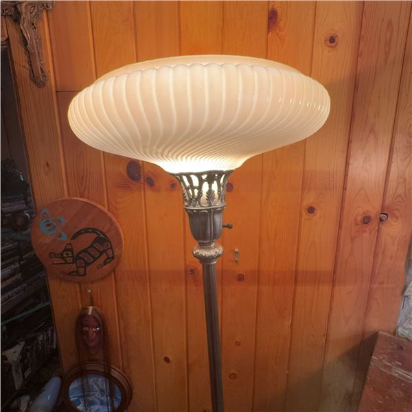 Vintage Art Deco Torchiere Floor Lamp with Frosted Glass Shade