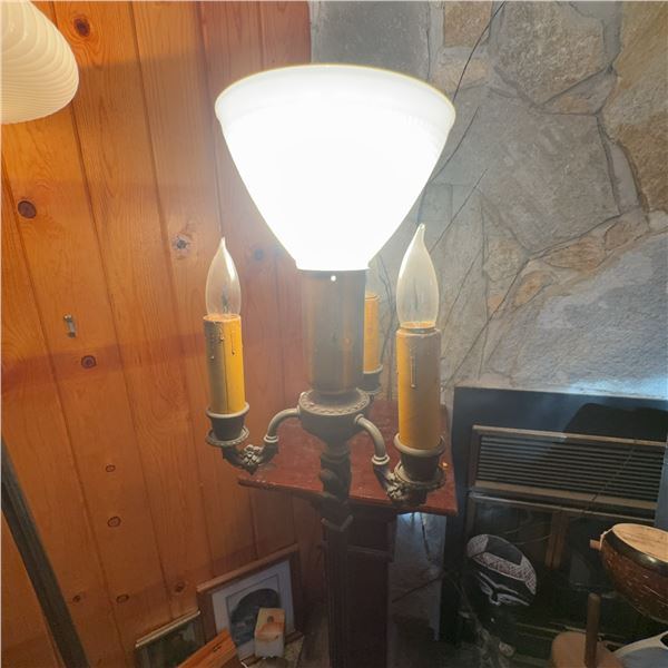 Vintage Torchiere Floor Lamp with Glass Shade and Candle-Style Lights