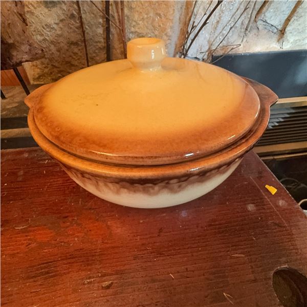 Vintage Brown Drip Glaze Stoneware Casserole Dish with Lid