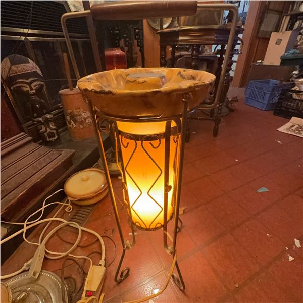 Vintage Iron and Ceramic Standing Ashtray Lamp