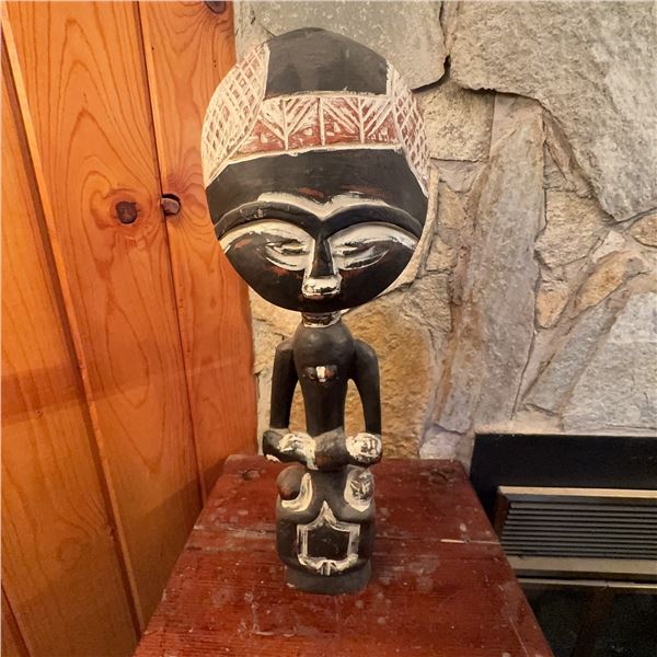 African-Style Carved Wood Fertility Figure, 18 Inches