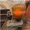 Image 1 : Vintage Owl Table Lamp with Amber Glass Globe