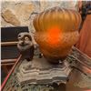 Image 2 : Vintage Owl Table Lamp with Amber Glass Globe