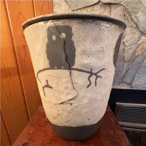 Large Studio Pottery Vase with Wildlife Motif Signed Robin