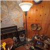 Image 1 : Vintage Brass Torchiere Floor Lamp with Frosted Glass Shade