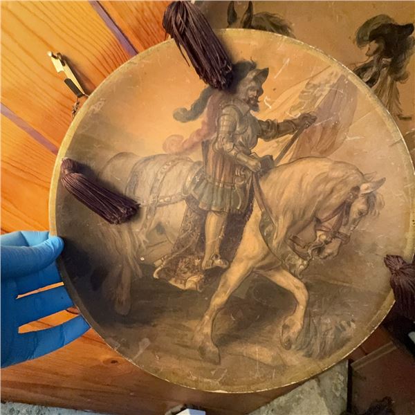 Victorian-Era Decorative Cardboard Wall Plaques, Equestrian Figures
