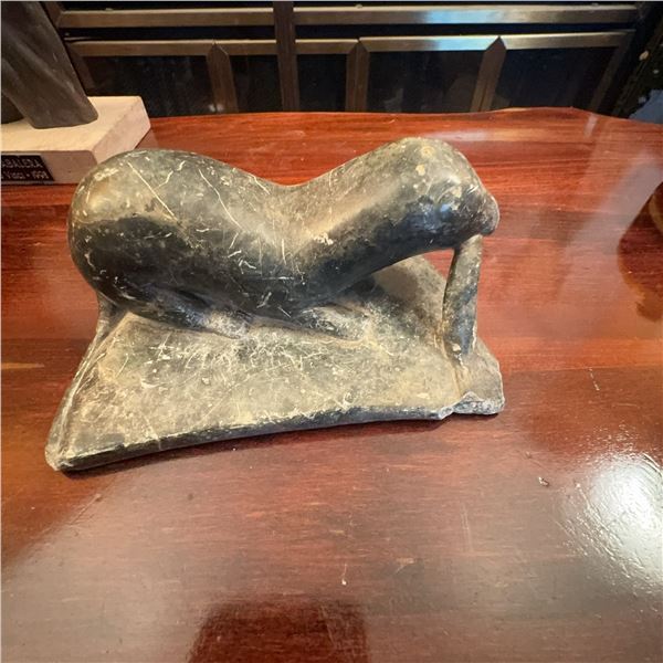 Inuit Carved Stone Walrus Sculpture Signed Qoomaluk Pov