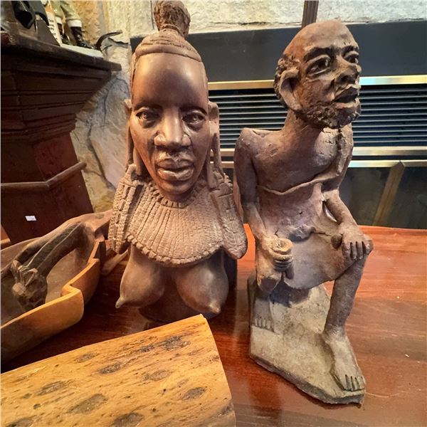 African Tribal Style Wood and Clay Sculpture Grouping