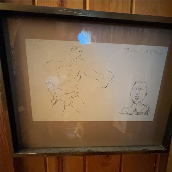 Framed Original Ink Drawing—Figure and Portrait Study