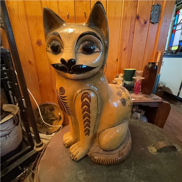 Large Hand-Painted Ceramic Cat Figurine, 20-Inch Tall