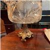Image 1 : Cut Glass Compote with Ornate Brass Pedestal Base