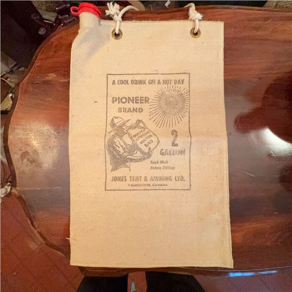 Vintage Pioneer Brand 2 Gallon Water Bag Canvas Sack