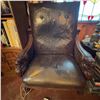 Image 1 : Antique Carved Lion Armchair with Embossed Leather