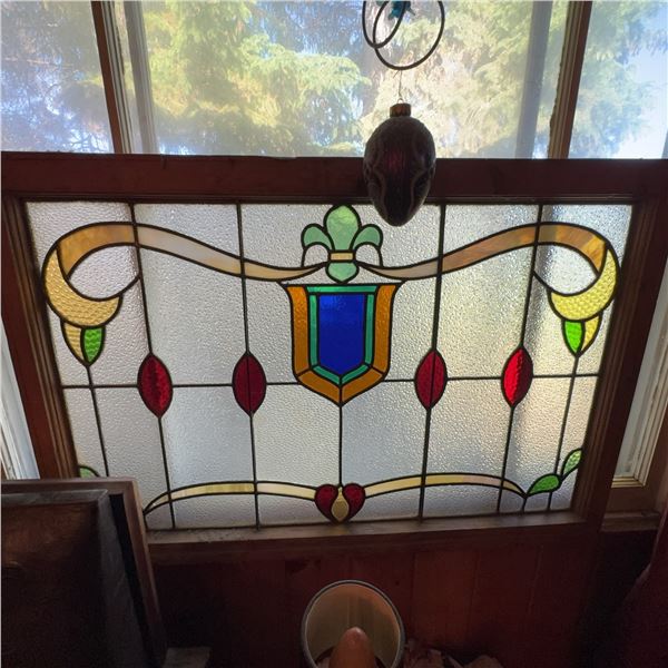 Vintage Stained Glass Window Panel 40" x 25"