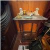 Image 1 : Antique Wood Side Table With Collectibles Lot