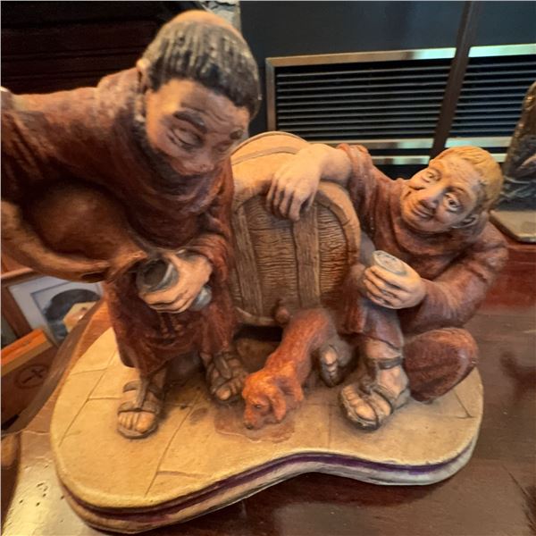 Ceramic Figurine of Two Men with Barrel and Dog