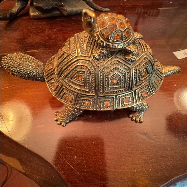 Jeweled Turtle Trinket Box With Baby Turtle Letter Opener