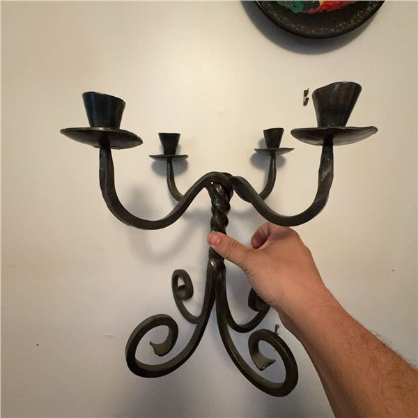 Hand-Forged Wrought Iron 4-Arm Candle Holder