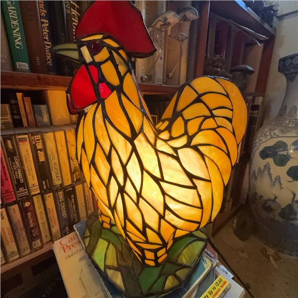 Stained Glass Rooster Table Lamp, 13 Inches Tall