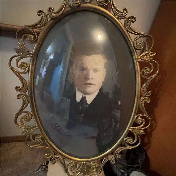 Antique Oval Framed Portrait of Young Man, Hand-Coloured Photo