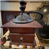 Image 1 : Antique Hand-Crank Coffee Grinder with Ornate Metal Top
