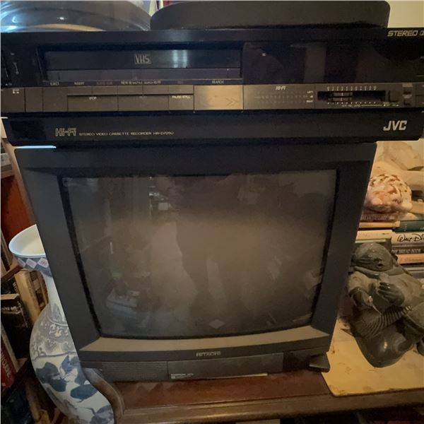 JVC VHS Hi-Fi Stereo VCR With Remote and Hitachi CRT TV