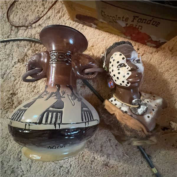 African Tribal Bust Sculpture and Decorated Ceramic Vase
