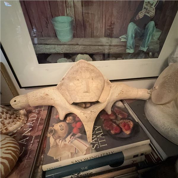 Folk Art Whale Vertebra Carving with Human Face