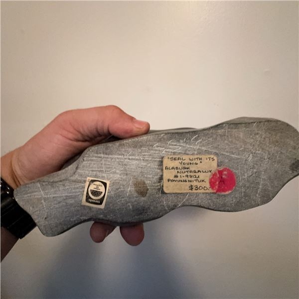 Inuit Soapstone Sculptures: Seal with Pup & Bear