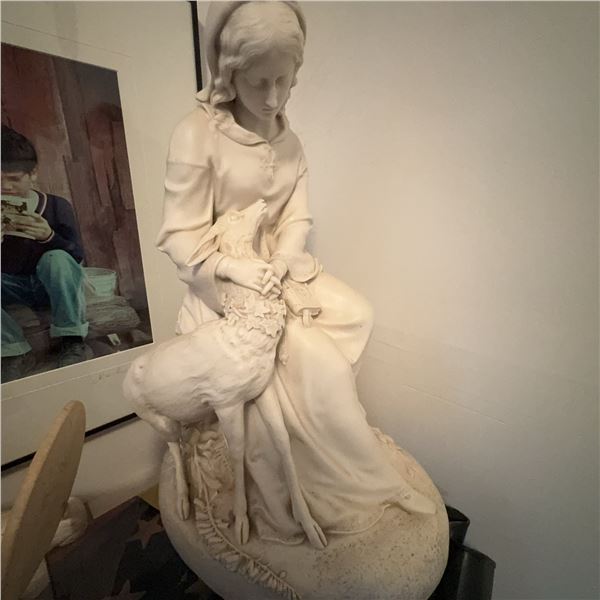 Large Madonna and Lamb White Plaster Statue, 22" Tall