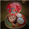 Image 1 : Vintage Chinese Porcelain Teapot Set in Woven Basket Case