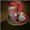 Image 4 : Vintage Chinese Porcelain Teapot Set in Woven Basket Case
