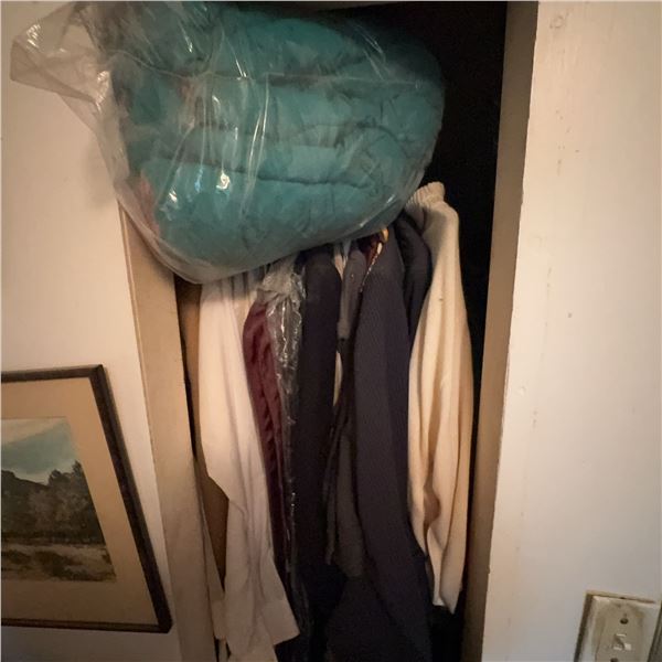 Closet Lot: Assorted Clothing and Dirt Devil Vacuums