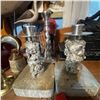 Image 1 : Pair Brutalist Style Metal and Stone Candlesticks
