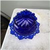 Image 1 : Vintage Cobalt Blue Glass Butter Dish with Lid