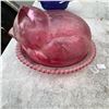 Image 1 : Pink Depression Glass Cat Covered Dish