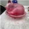 Image 2 : Pink Depression Glass Cat Covered Dish
