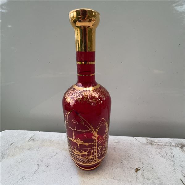 Vintage Red and Gold Bohemian Glass Decanter