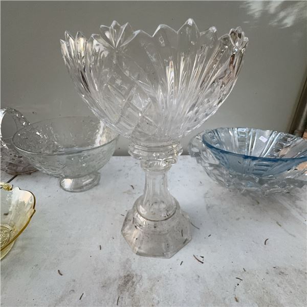 Vintage Pressed Glass Pedestal Compote Bowl, 28 cm Tall