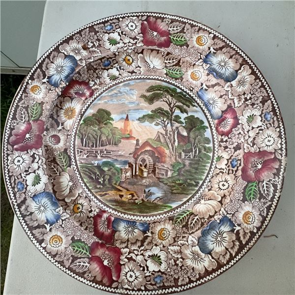 Antique English Transferware Plate, 10.5" Landscape Scene
