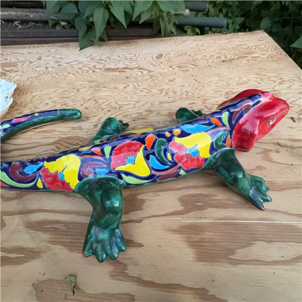 Large Hand-Painted Ceramic Lizard Sculpture, 29" Long