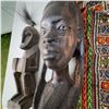 Image 3 : African Carved Wood Sculpture Duo and 'Véritable Java Hollandais' Textile
